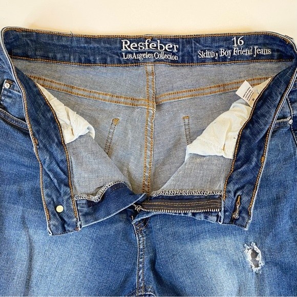 Resfeber Los Angeles Boyfriend Distressed Sz 16 Denim Blue Jeans Raw Hem Casual - Picture 5 of 7